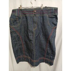 Venezia Mini Stretch Jean Skirt Size 18 Dark Blue With Sticthing With Slit